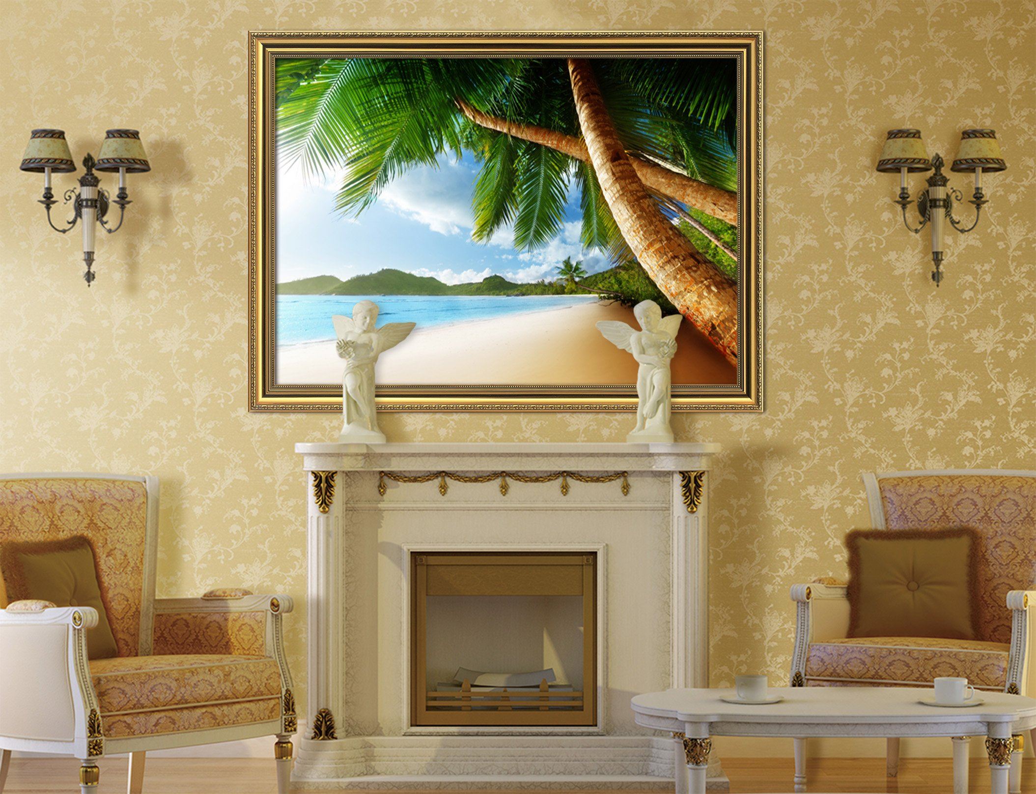 3D Coconut Beach 034 Fake Framed Print Painting Wallpaper AJ Creativity Home 