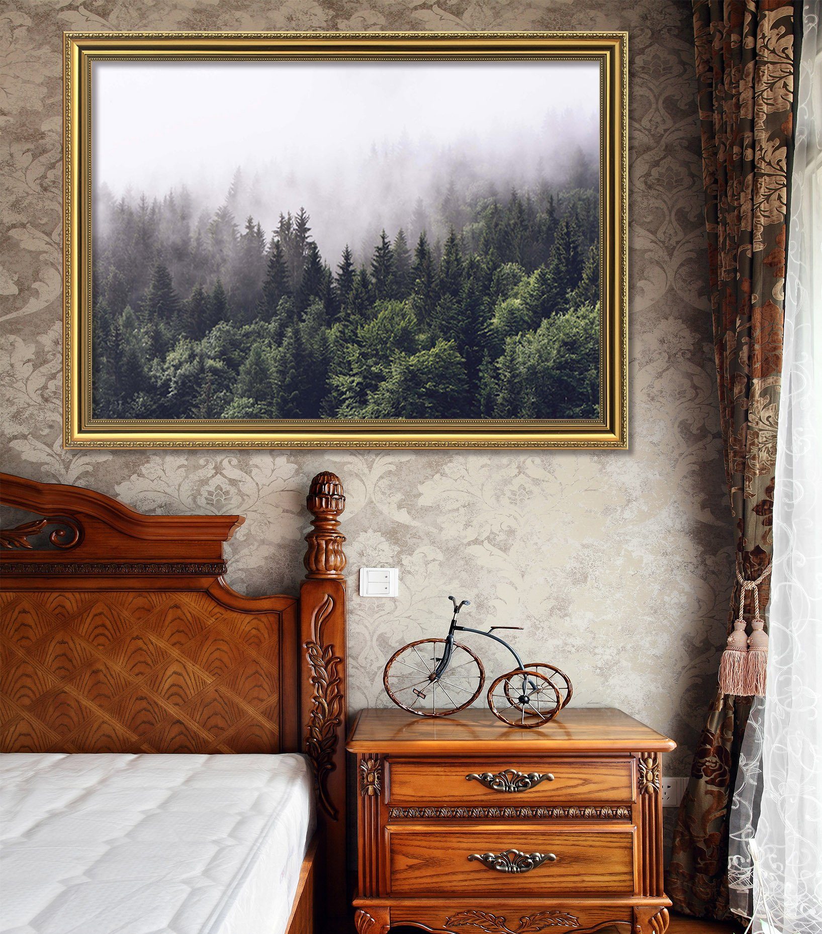 3D Dense Forest 093 Fake Framed Print Painting Wallpaper AJ Creativity Home 
