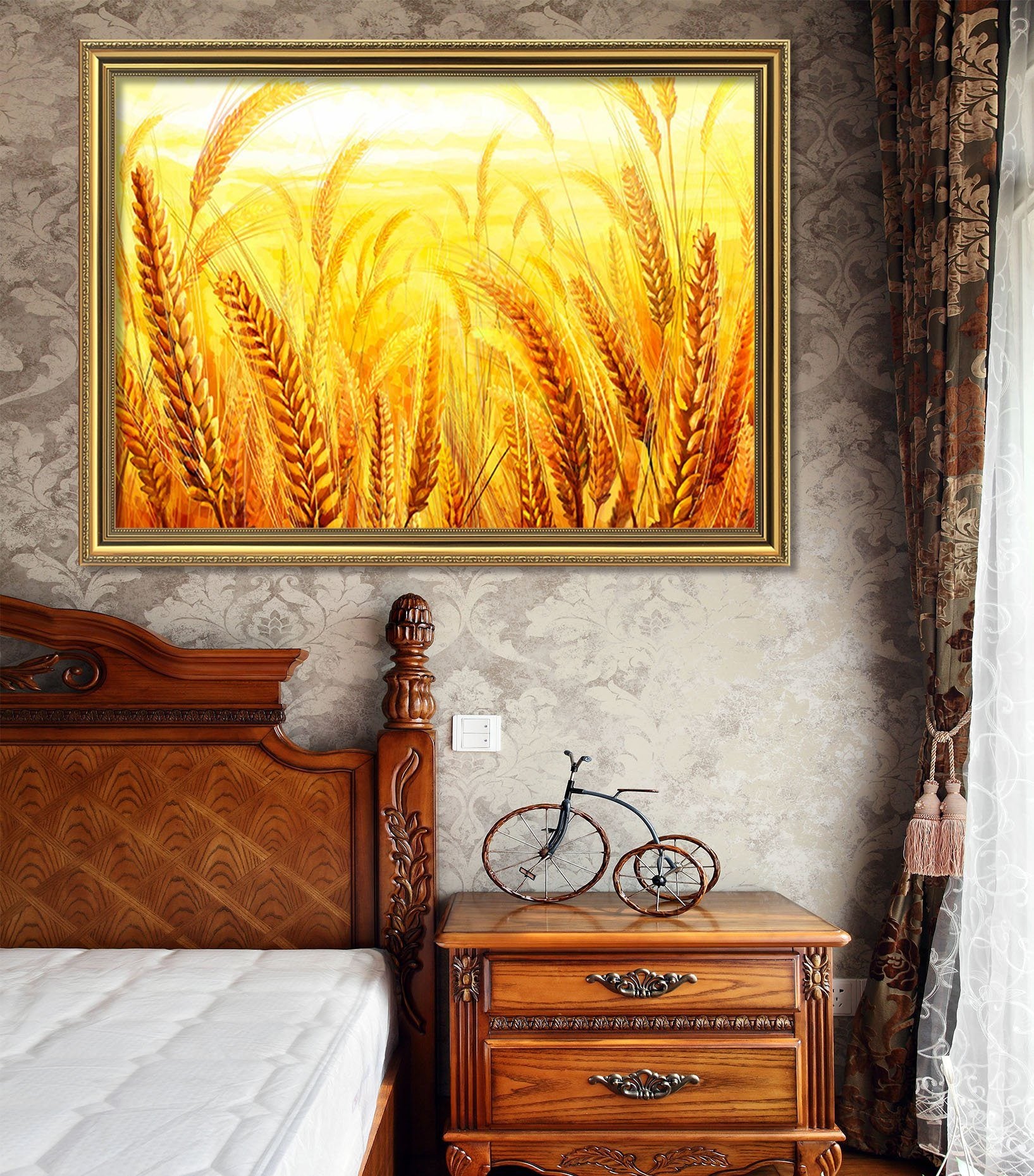 3D Golden Wheat Field 121 Fake Framed Print Painting Wallpaper AJ Creativity Home 