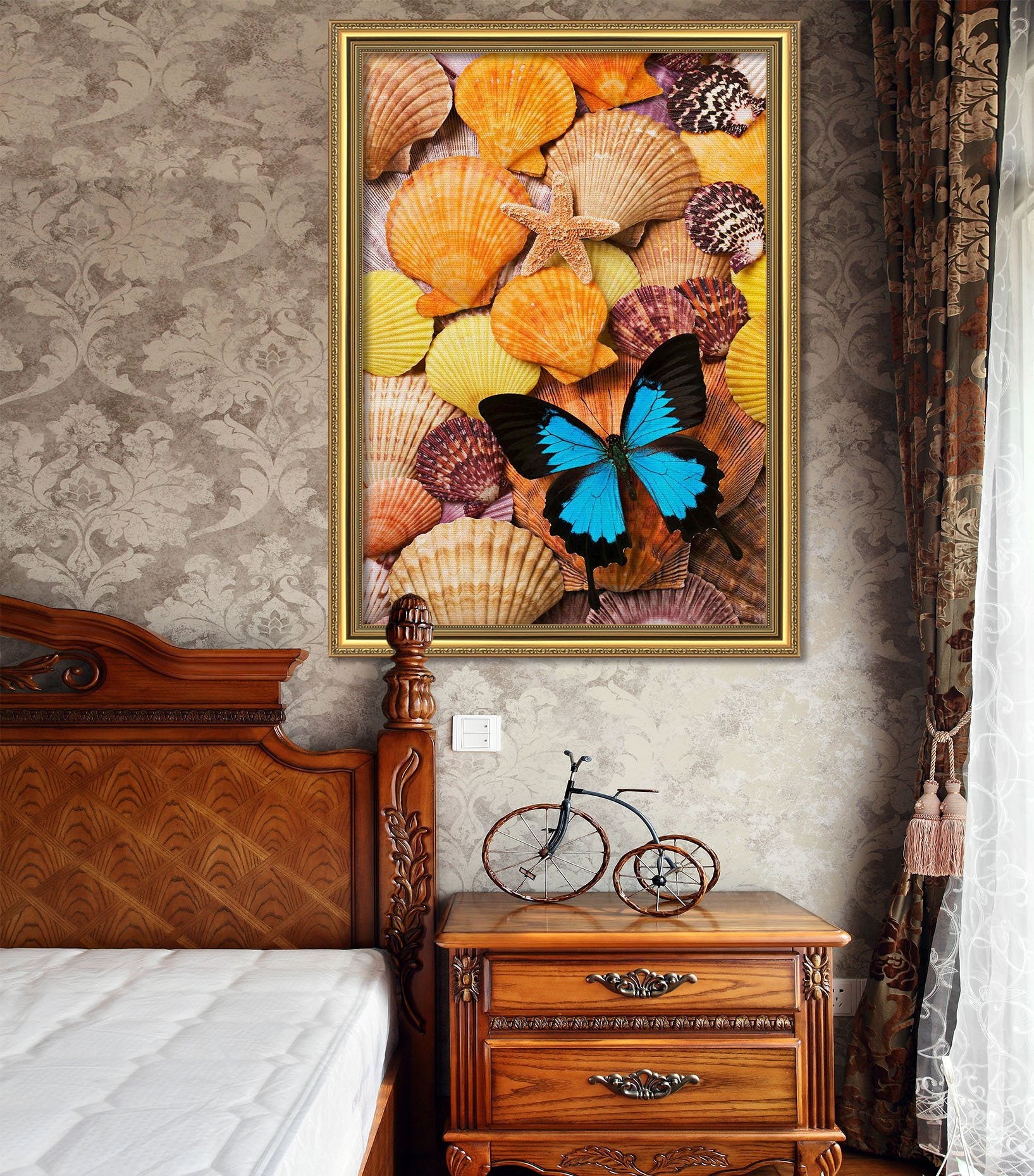 3D Butterfly Shell 127 Fake Framed Print Painting Wallpaper AJ Creativity Home 