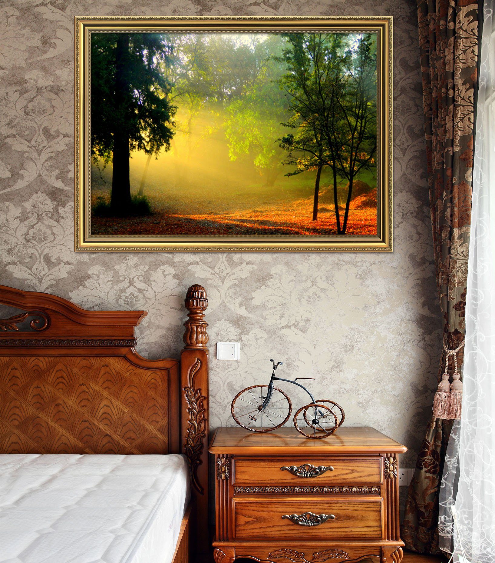 3D Sunshine Leaves 033 Fake Framed Print Painting Wallpaper AJ Creativity Home 