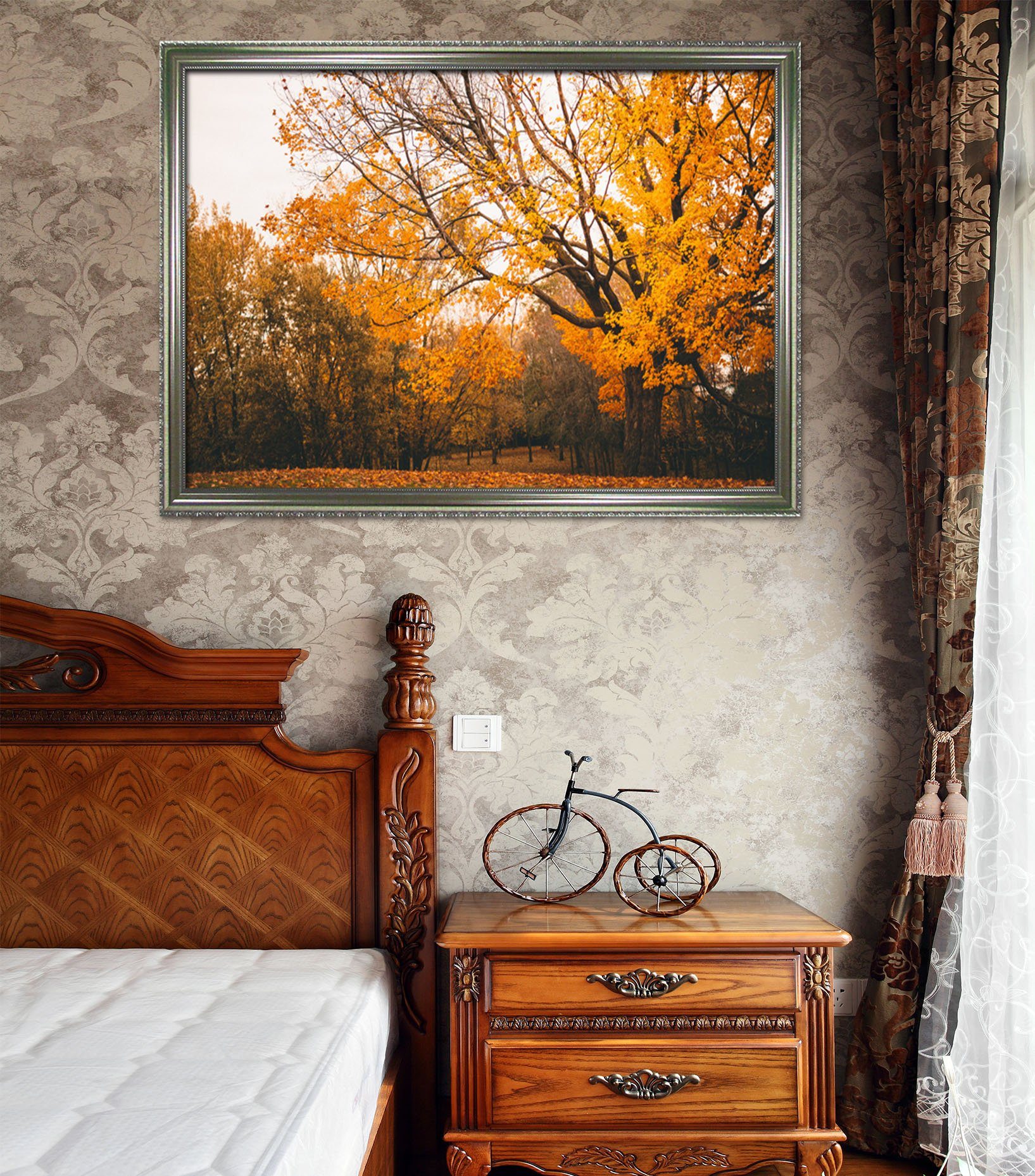 3D Autumn Leaves 021 Fake Framed Print Painting Wallpaper AJ Creativity Home 