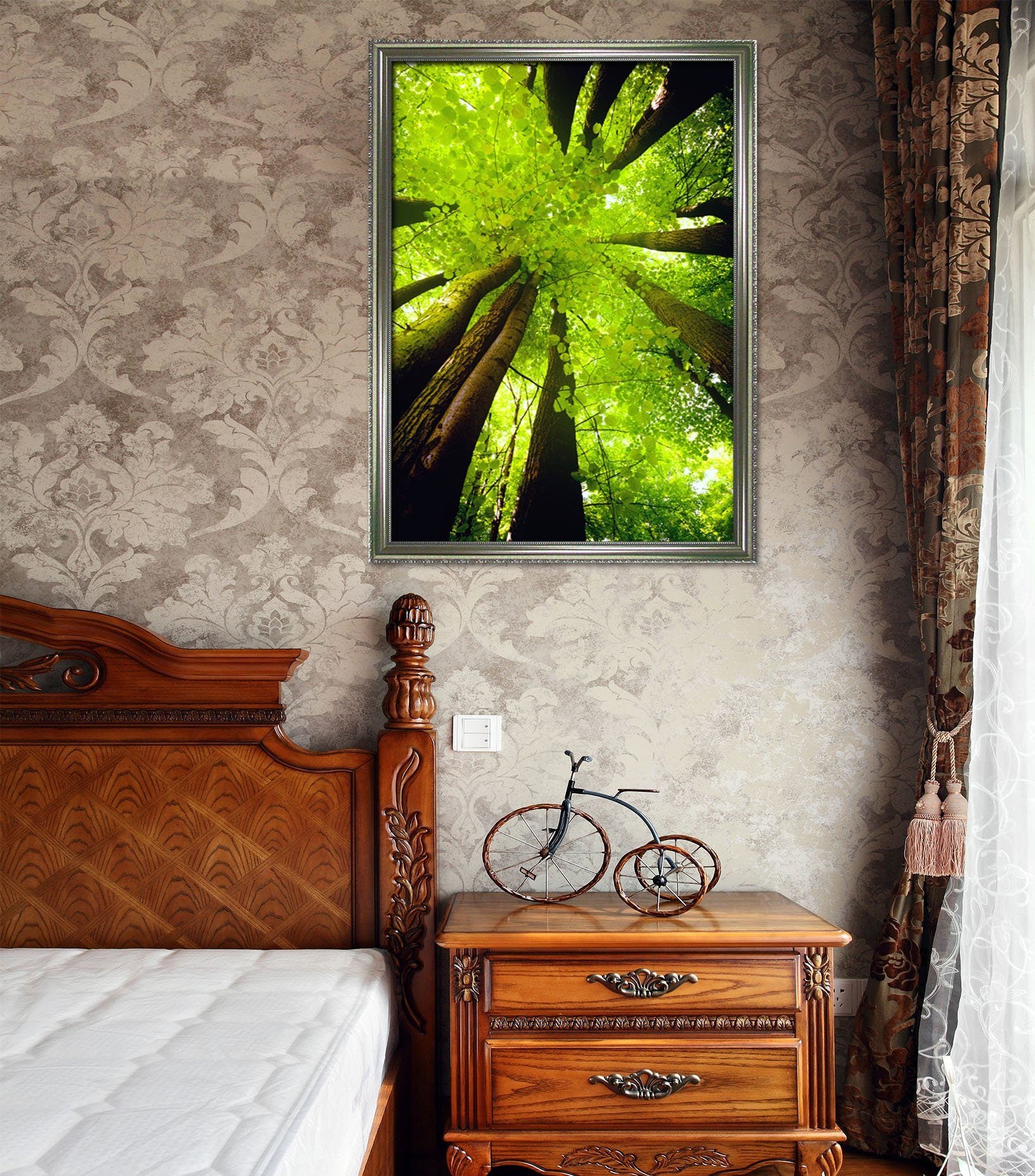 3D Green Tree 115 Fake Framed Print Painting Wallpaper AJ Creativity Home 
