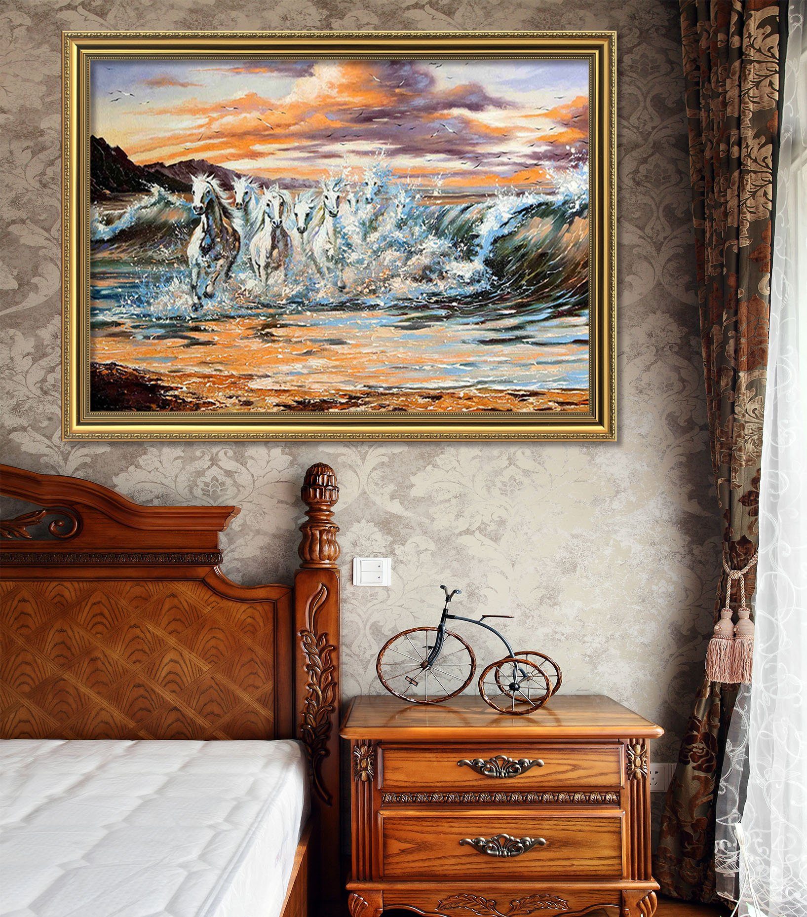 3D Running Horses 064 Fake Framed Print Painting Wallpaper AJ Creativity Home 