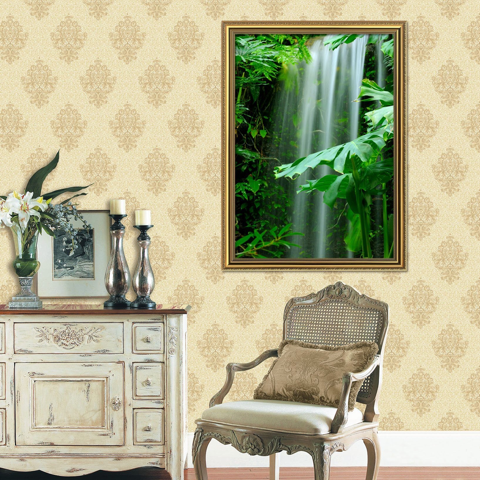 3D Small Waterfall 058 Fake Framed Print Painting Wallpaper AJ Creativity Home 