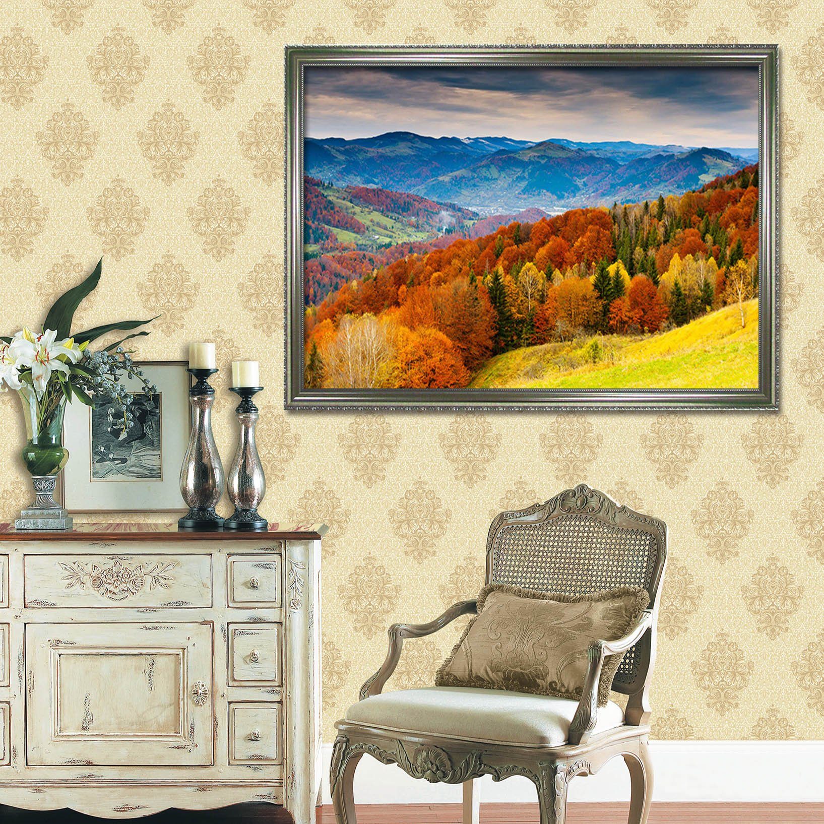 3D Forest Hill 071 Fake Framed Print Painting Wallpaper AJ Creativity Home 