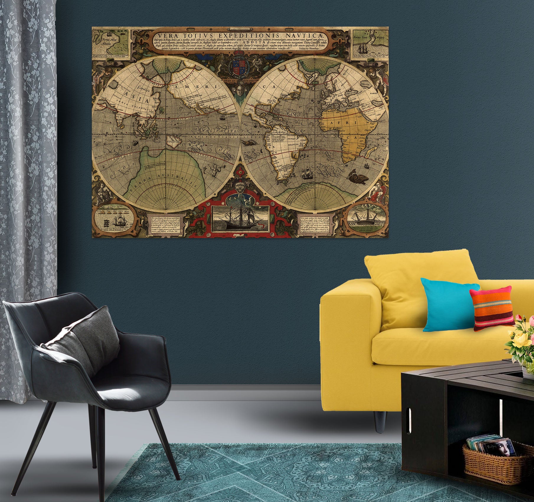 3D Sea Land 122 World Map Wall Sticker