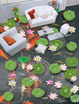 3D Goldfish Lotus Pond 298 Floor Mural Wallpaper AJ Wallpaper 2 