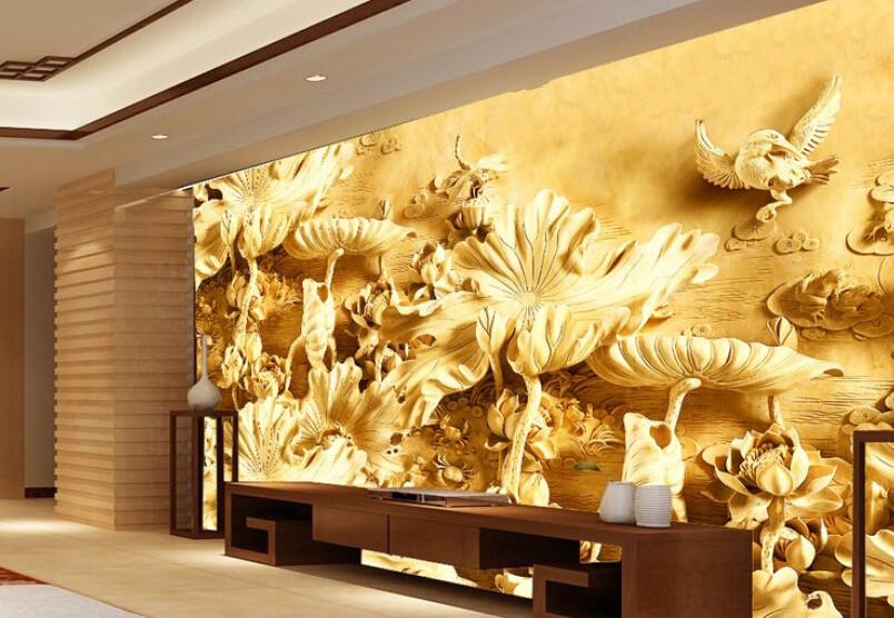 Golden Lotus Pond Wallpaper AJ Wallpaper 