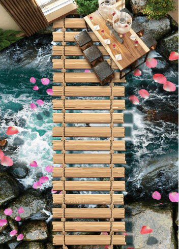 3D River Hanging Bridge Floor Mural Wallpaper AJ Wallpaper 2 