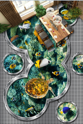 3D Turtle Fish 067 Floor Mural Wallpaper AJ Wallpaper 2 