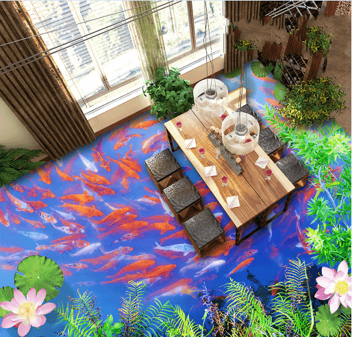 3D Bright Fish Pond Floor Mural Wallpaper AJ Wallpaper 2 