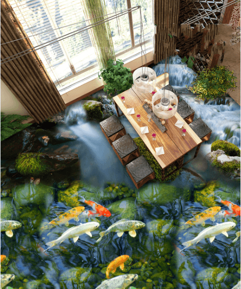 3D River Fishes Floor Mural Wallpaper AJ Wallpaper 2 