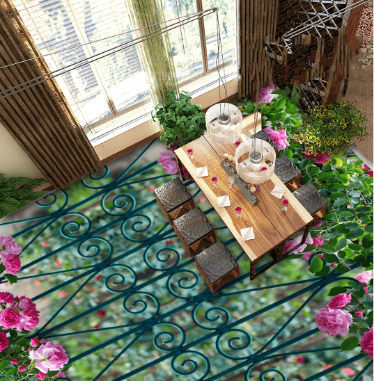 3D Iron Gate Flowers Floor Mural Wallpaper AJ Wallpaper 2 