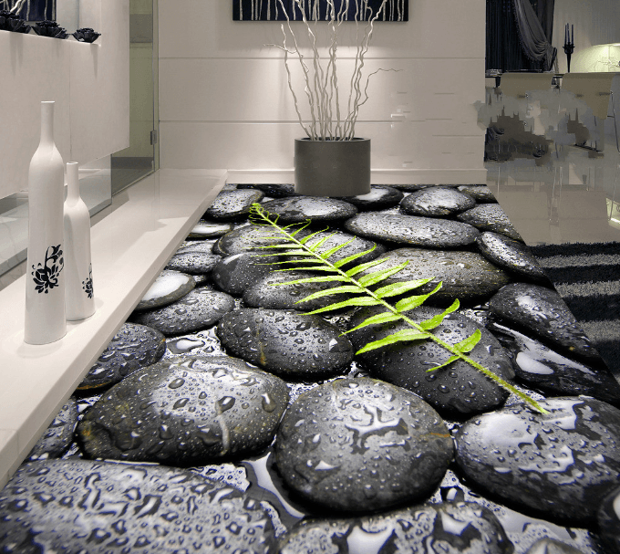 3D Leaf And Pebbles Floor Mural Wallpaper AJ Wallpaper 2 