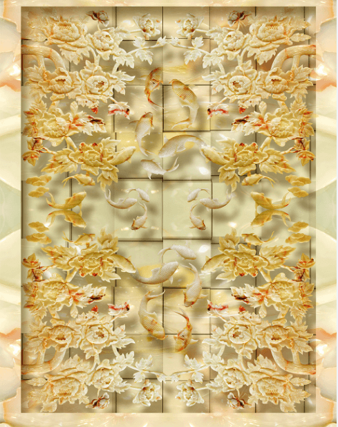 3D Flowers And Fishes Floor Mural Wallpaper AJ Wallpaper 2 