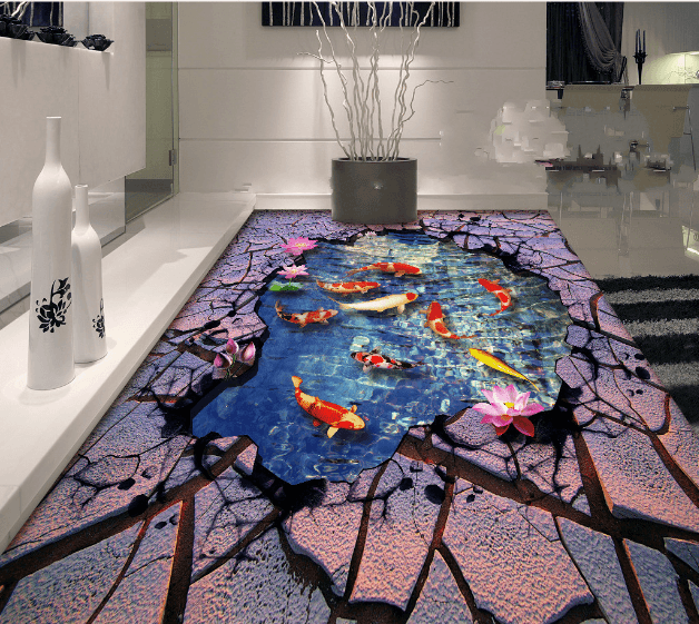 3D Clear Fish Pond Floor Mural Wallpaper AJ Wallpaper 2 