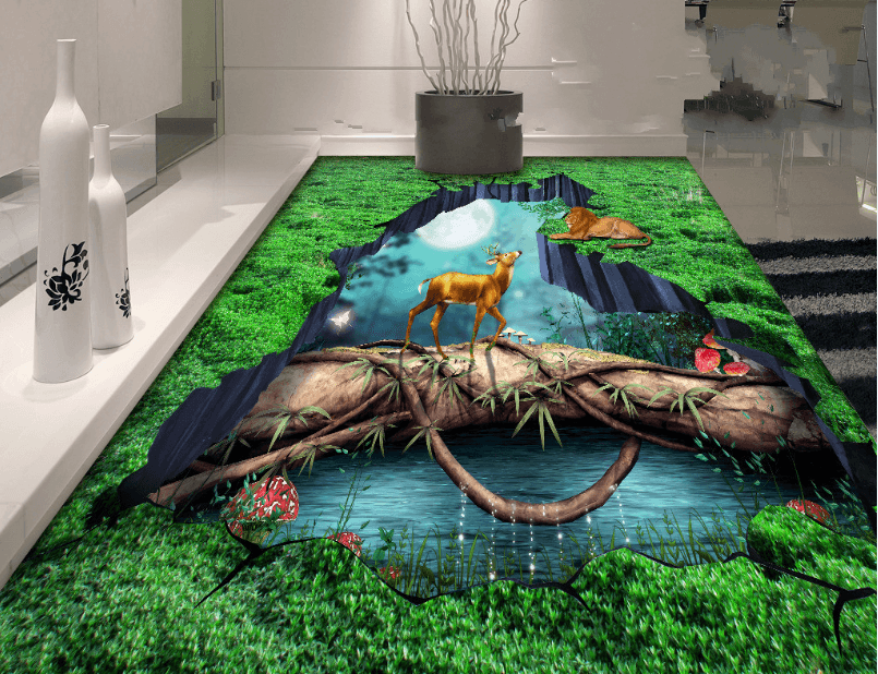 3D Deer And Lion Floor Mural Wallpaper AJ Wallpaper 2 