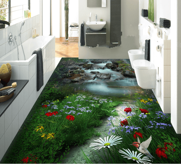 3D Stream Wildflowers Floor Mural Wallpaper AJ Wallpaper 2 