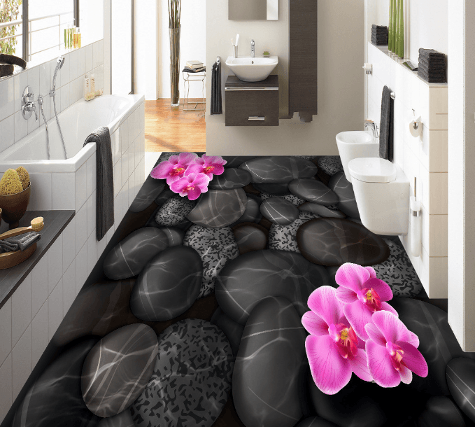 3D Fresh Pink Flowers Floor Mural Wallpaper AJ Wallpaper 2 