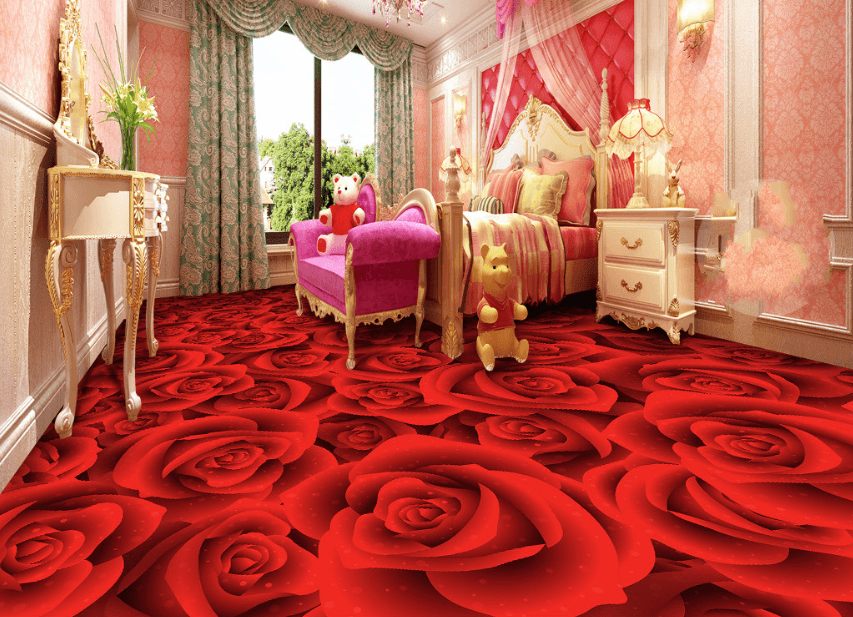 3D Red Flowers Floor Mural Wallpaper AJ Wallpaper 2 