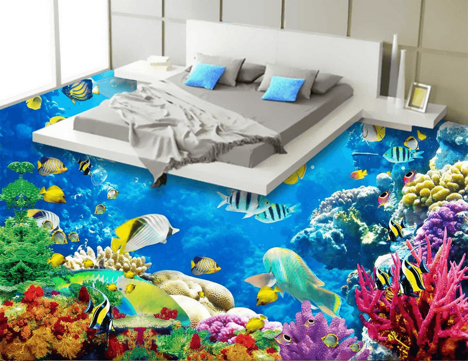 3D Colored Fishes Floor Mural Wallpaper AJ Wallpaper 2 