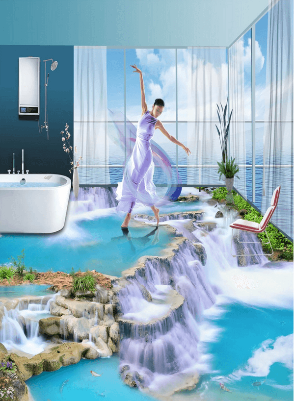 3D Beautiful Waterfalls Floor Mural Wallpaper AJ Wallpaper 2 