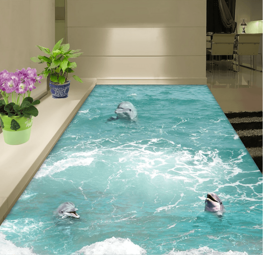 3D Cute Dolphins Floor Mural Wallpaper AJ Wallpaper 2 