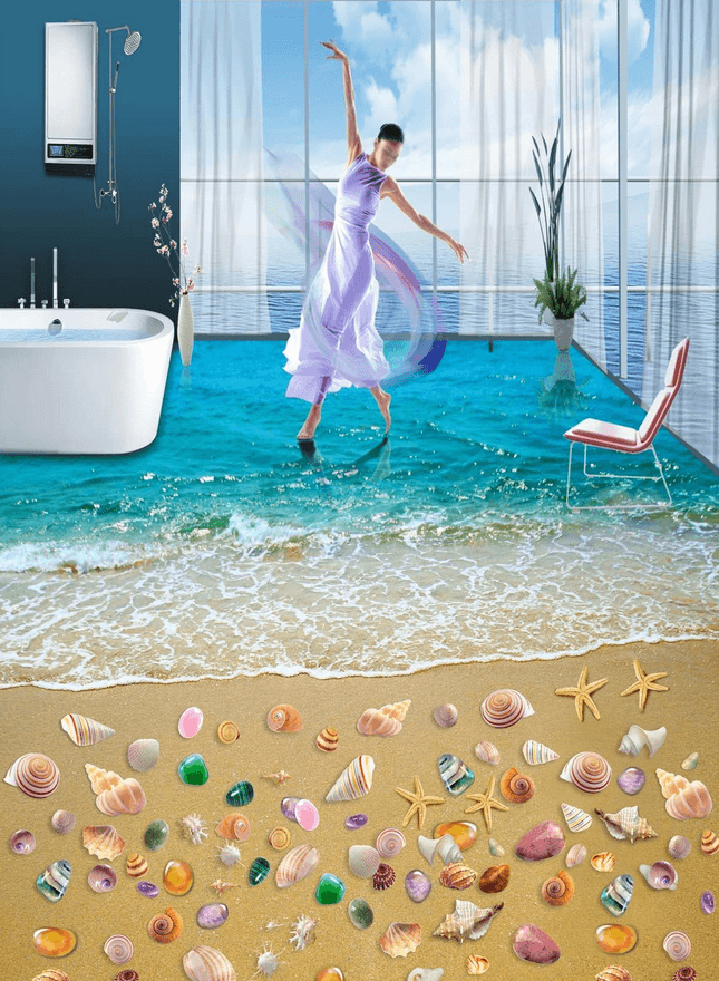 3D Elegant Beach Floor Mural Wallpaper AJ Wallpaper 2 
