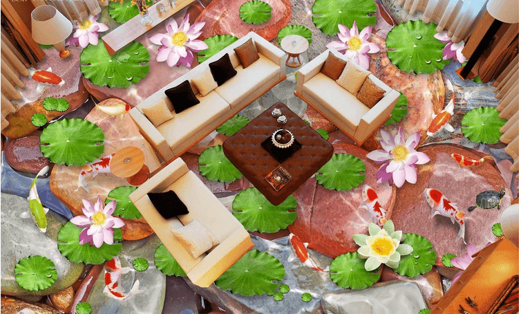 3D Lotus Pond Stones Floor Mural Wallpaper AJ Wallpaper 2 