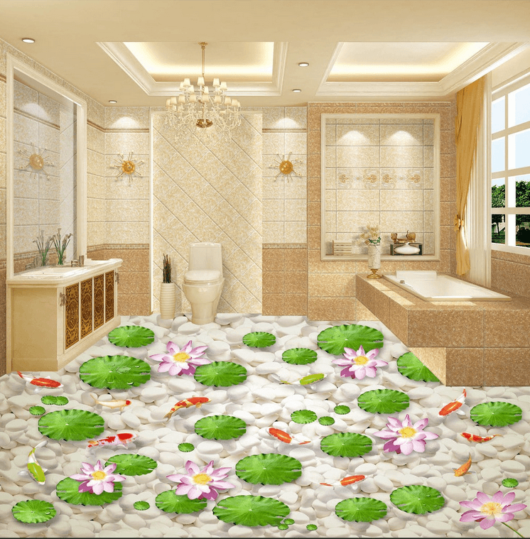 3D Pond White Pebbles Floor Mural Wallpaper AJ Wallpaper 2 
