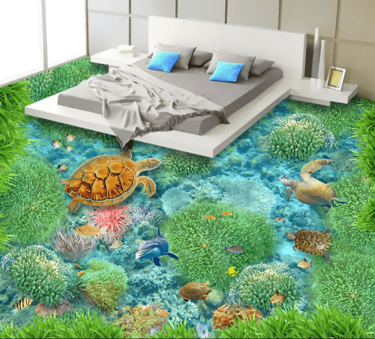 3D Ocean Turtles Floor Mural Wallpaper AJ Wallpaper 2 