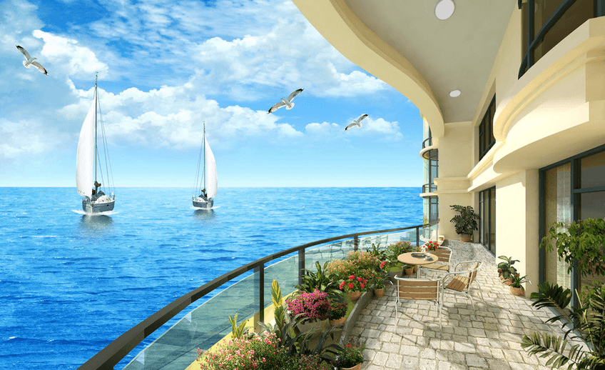 Modern Balcony Ocean Wallpaper AJ Wallpaper 