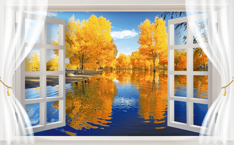 Window Lakeside Trees Wallpaper AJ Wallpaper 