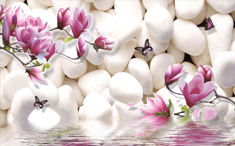 Stones And Flowers Branches Wallpaper AJ Wallpaper 