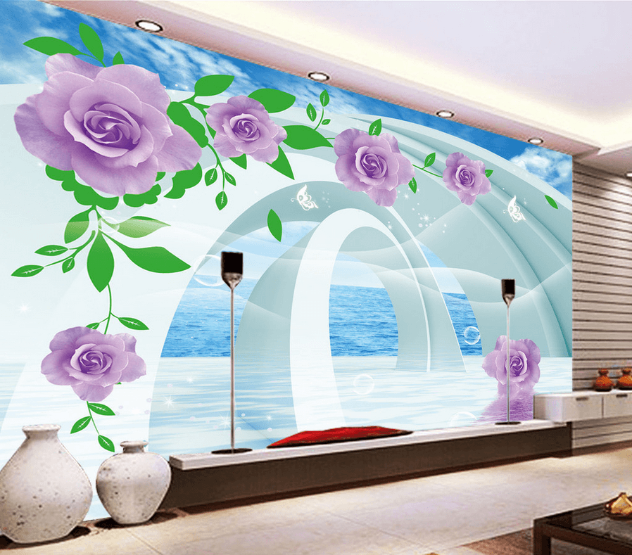 Purple Flowers And Arches Wallpaper AJ Wallpaper 