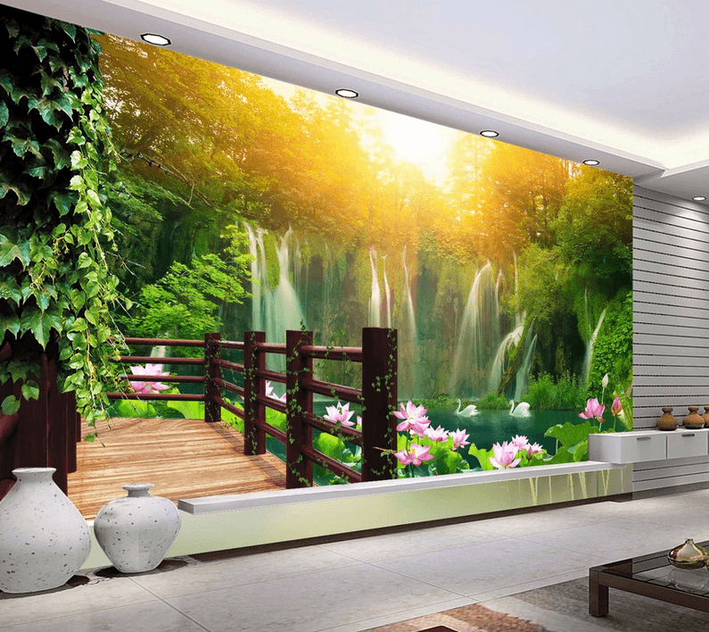 Waterfall Lake Wood Corridor Wallpaper AJ Wallpaper 