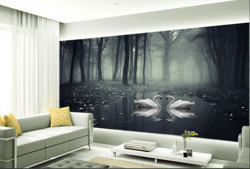 Forest Lake Two Swans Wallpaper AJ Wallpaper 