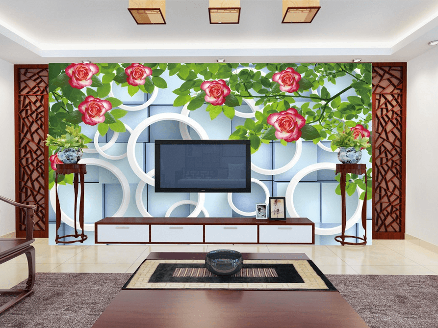 Red Flowers Green Branches Wallpaper AJ Wallpaper 