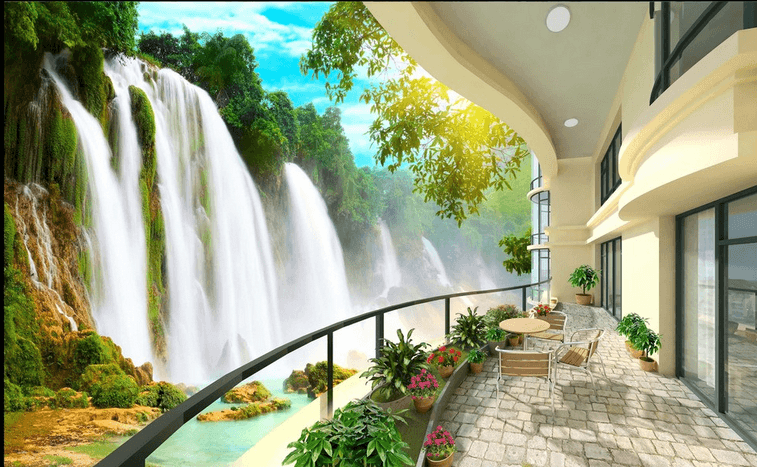 Balcony Waterfall Views Wallpaper AJ Wallpaper 