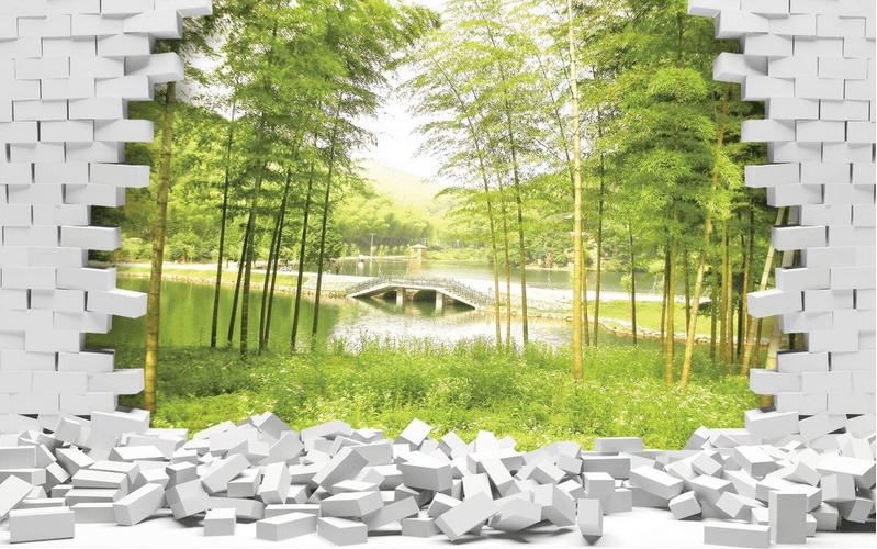 Bricks Hole Bamboos Wallpaper AJ Wallpaper 