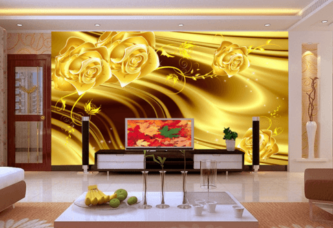 3D Golden Rose 011 Wallpaper AJ Wallpaper 