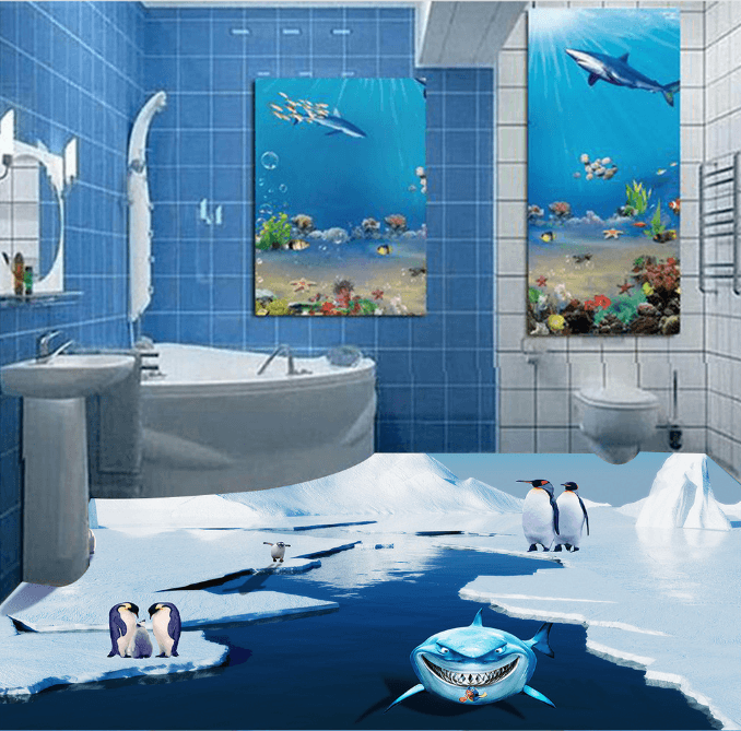 3D Penguin Shark 039 Floor Mural Wallpaper AJ Wallpaper 2 