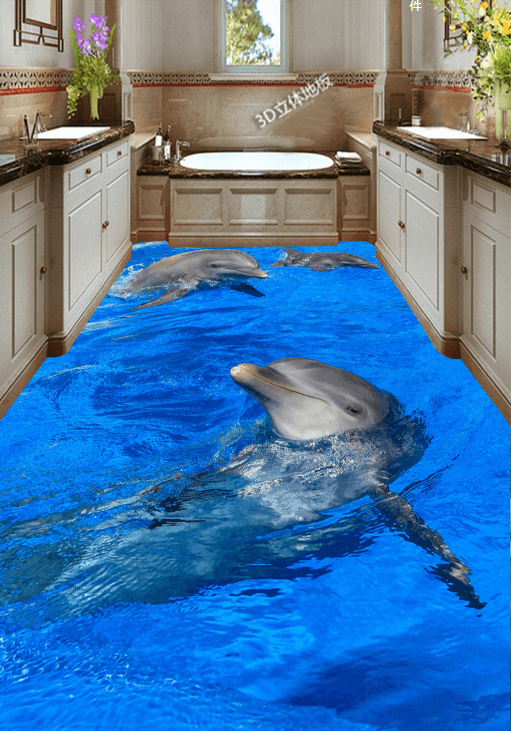 3D Leisurely Dolphins 028 Floor Mural Wallpaper AJ Wallpaper 2 