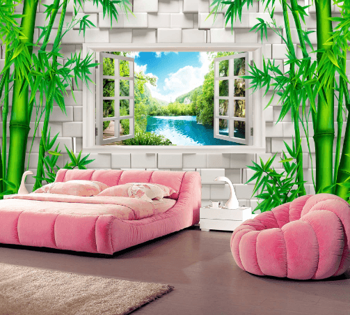 3D Bamboo Window 213 Wallpaper AJ Wallpaper 