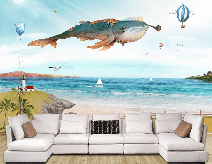 3D Sea Flying Whale Wallpaper AJ Wallpaper 