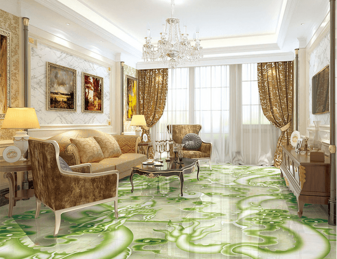 3D Green Dragon 128 Floor Mural Wallpaper AJ Wallpaper 2 