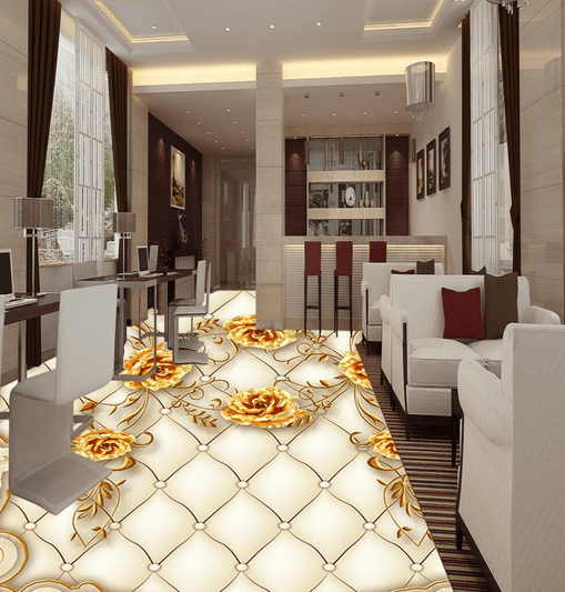 3D Golden Flower 120 Floor Mural Wallpaper AJ Wallpaper 2 