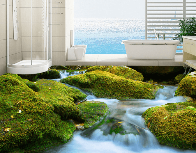 3D River Moss 223 Floor Mural Wallpaper AJ Wallpaper 2 