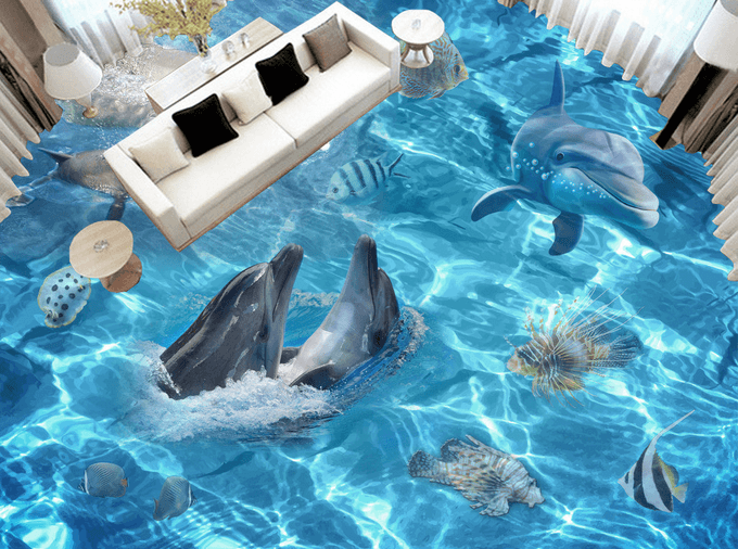 3D Lively Dolphins 018 Floor Mural Wallpaper AJ Wallpaper 2 